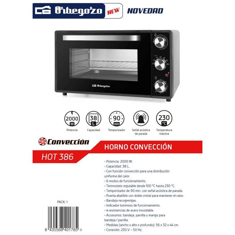 Horno sobremesa Orbegozo HOT386 , 38 Lts. Convección
